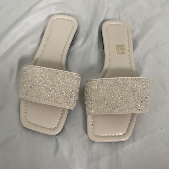 Cream Nude Glam Sparkle Rhinestone Embellished Slide Sandals EU 39 / US 8.5 - Picture 2 of 7